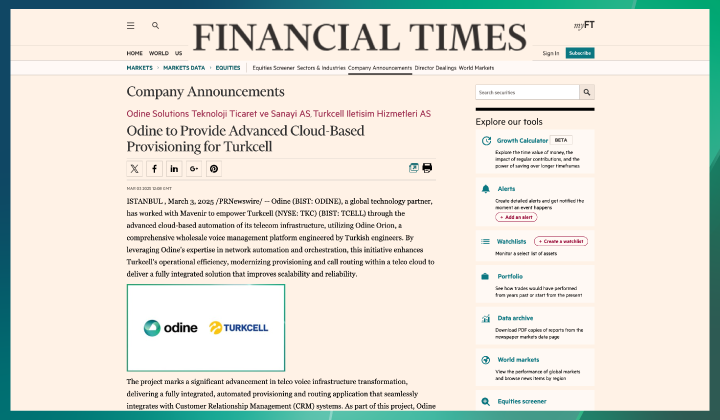 Odine to Provide Advanced Cloud-Based Provisioning for Turkcell