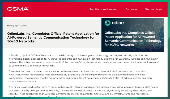 OdineLabs Inc. 5G/6G Ağları Yapay Zekâ Destekli Semantik Haberleşme Altyapısı İçin Uluslararası Patent Başvurusunu Tamamladı